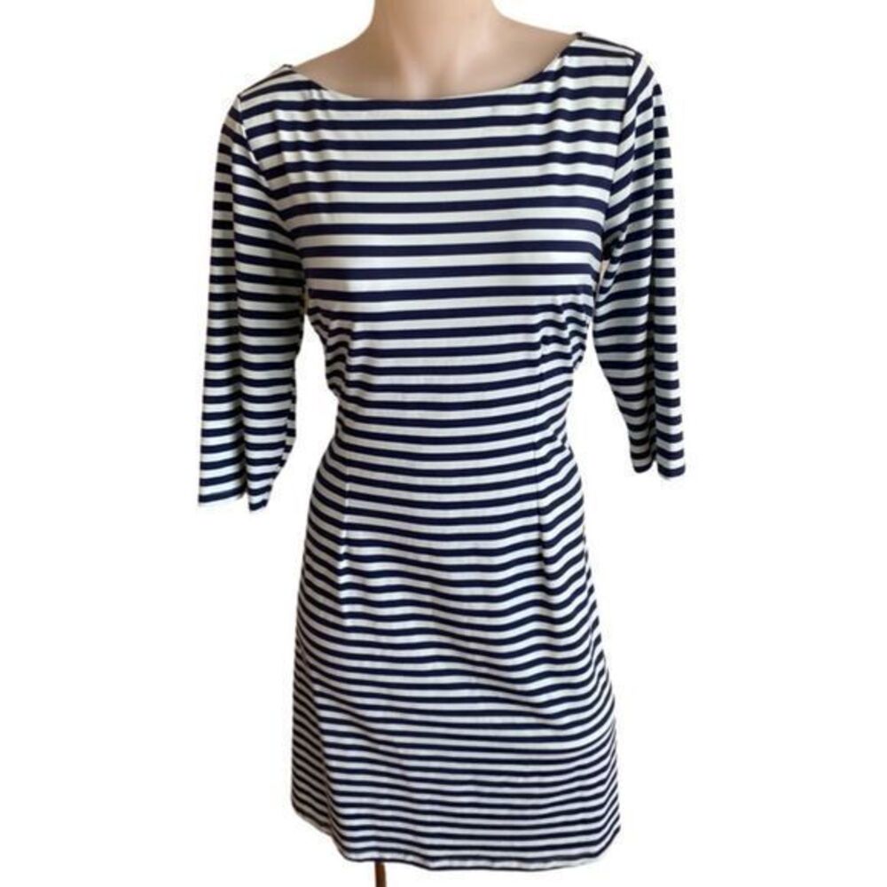 J McLaughlin Striped Boater Dress - M green /navy striped, nylon spandex
